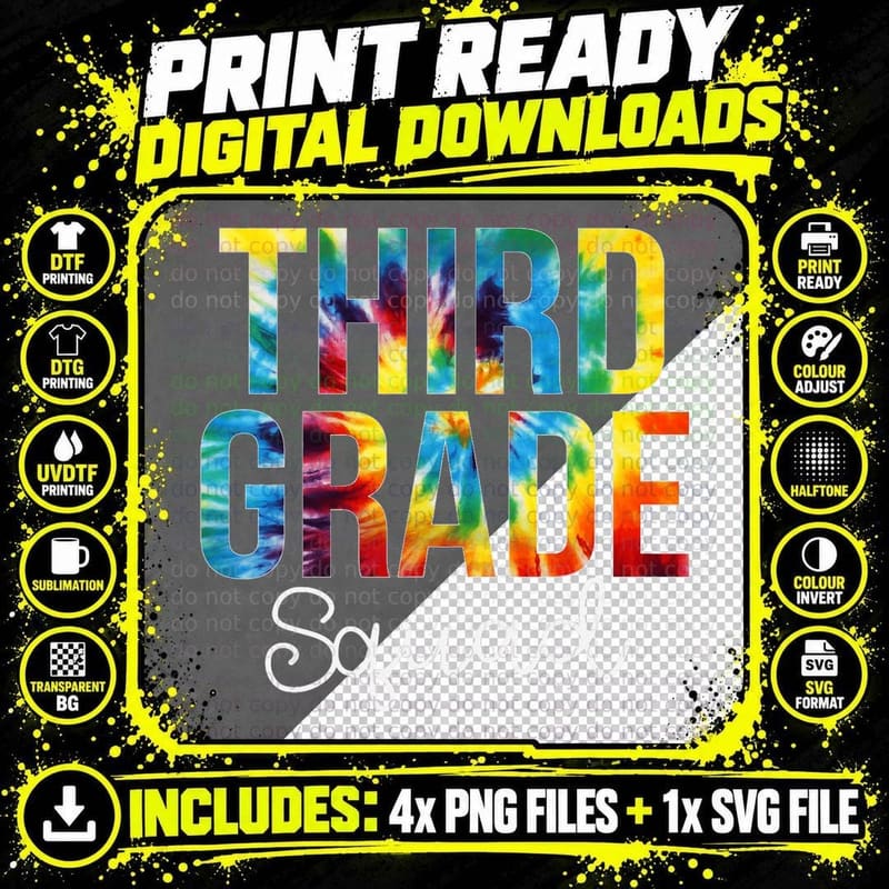 Third Grade Squad Tie Dye Appreciation Day Back to Png SVG Digital Bundle