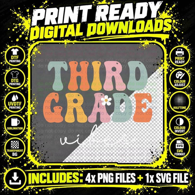 Third Grade Vibes Retro Groovy Vintage First Day of Png SVG Digital Bundle