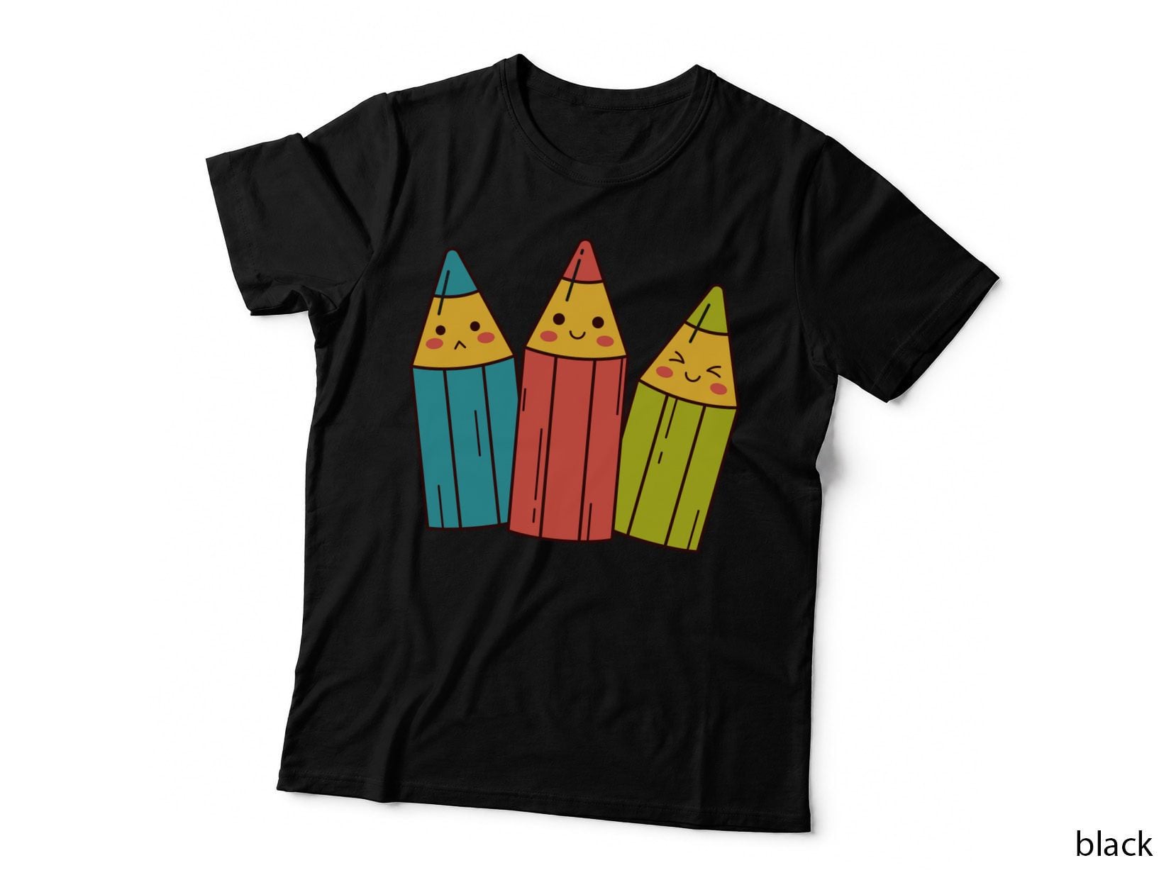 Three Happy Pencils in Blue Red Yellow Back to School T-Shirt