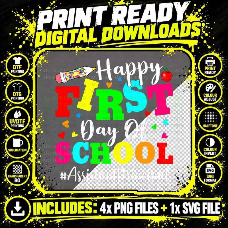 Tie Dye Assistant Principal Happy First Day of School Png SVG Digital Bundle