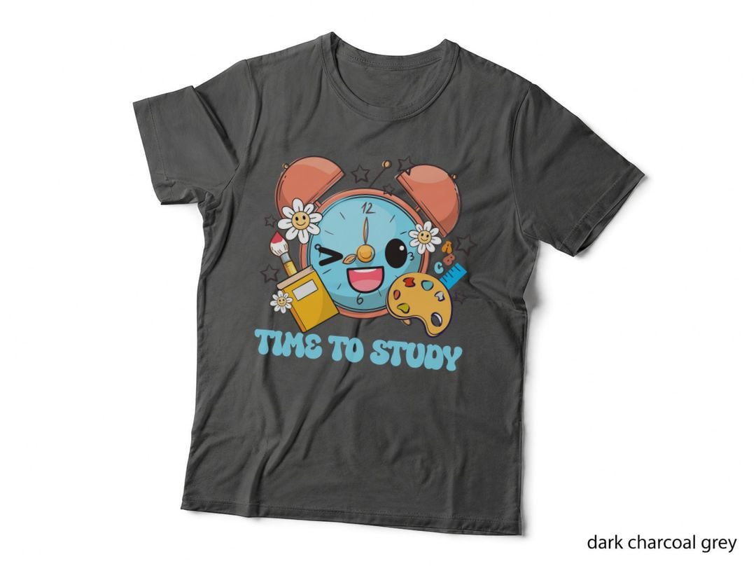 Time to Study Back to School T-Shirt, Clock Face with Art Supplies Graphic Tee