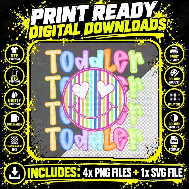 Toddler Back to School T-Shirt, Pastel Striped Smiley Png SVG Digital Bundle