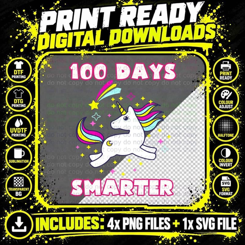 Unicorn 100 Days School T-Shirt, Magical Fantasy Png SVG Digital Bundle