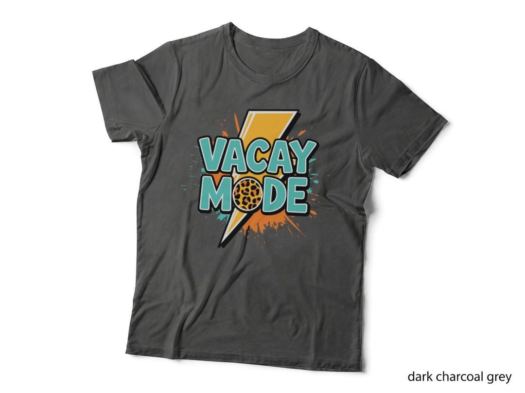 Vacay Mode Back to School T-Shirt, Vibrant Lightning Bolt with Leopard Graphic