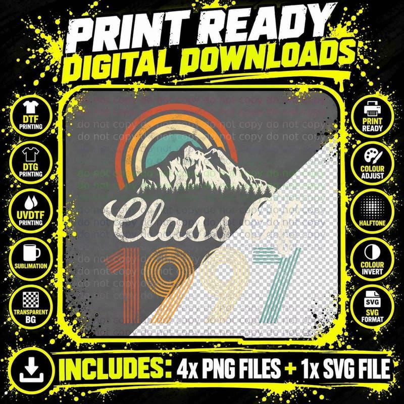 Vintage Class of 1997 High School College Reunion Png SVG Digital Bundle