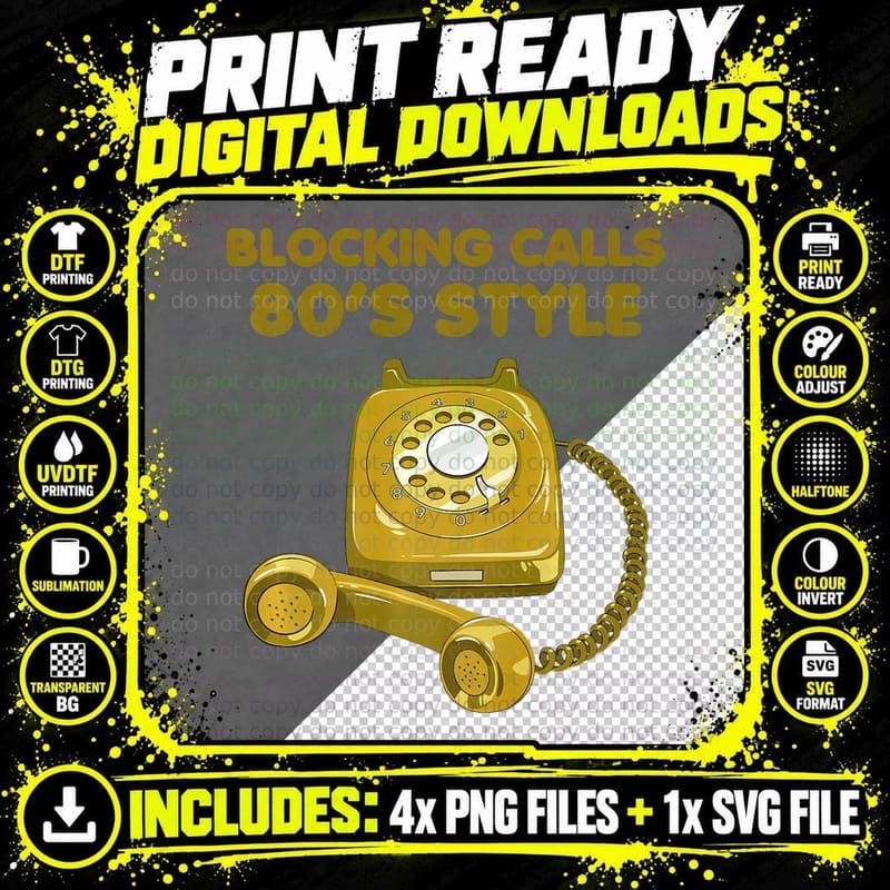 Vintage Old School Phone Call Block Retro 80's Gen X Png SVG Digital Bundle