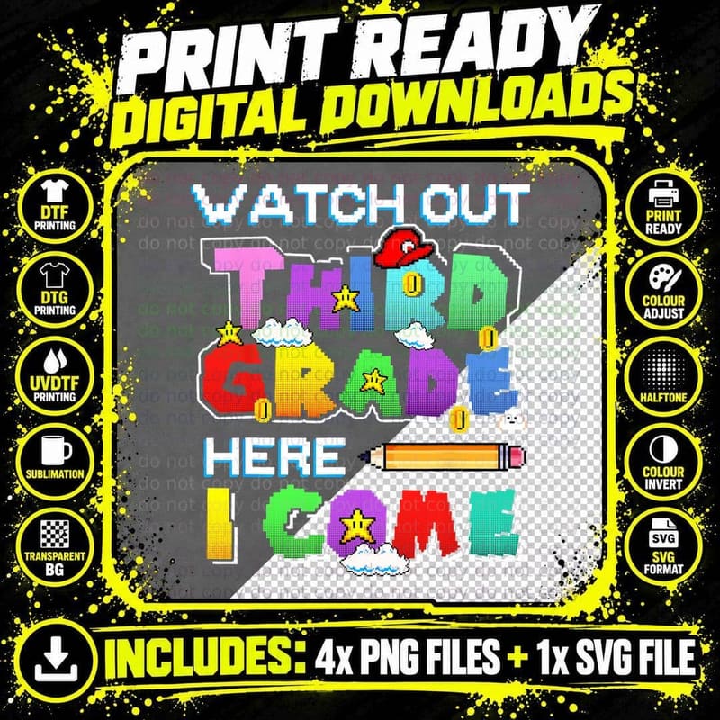 Watch Out Third Grade Here I Come Back to School Outfits Png SVG Digital Bundle