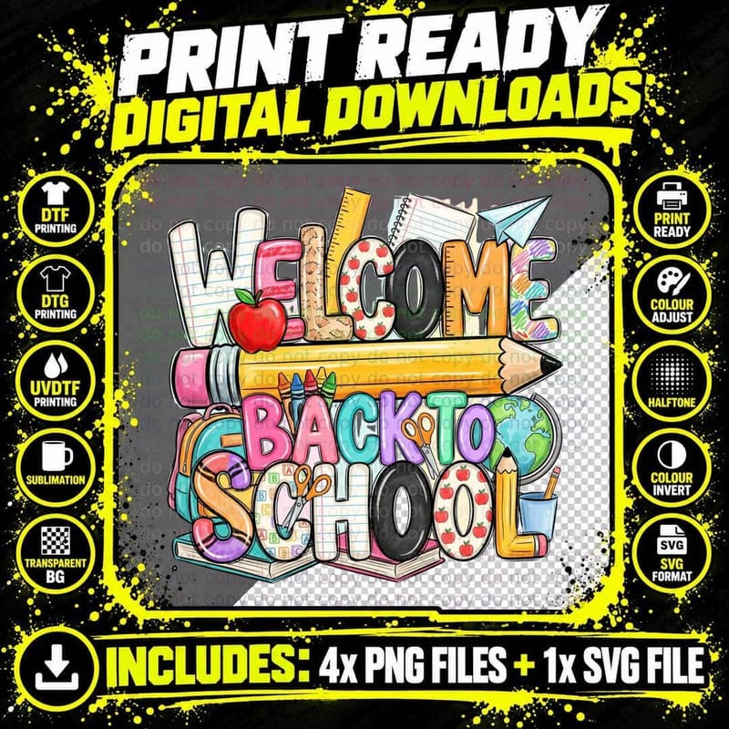 Welcome Back to School Back to School T-Shirt Png SVG Digital Bundle