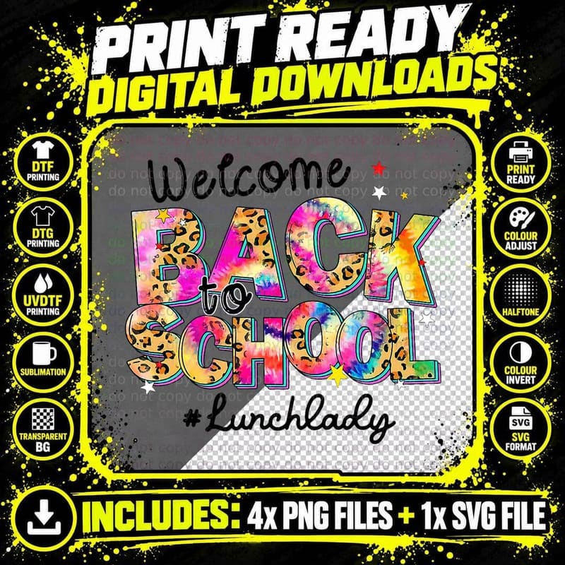 Welcome Back to School Lunch Lady Leopard Tie Dye T-Shirt Png SVG Digital Bundle