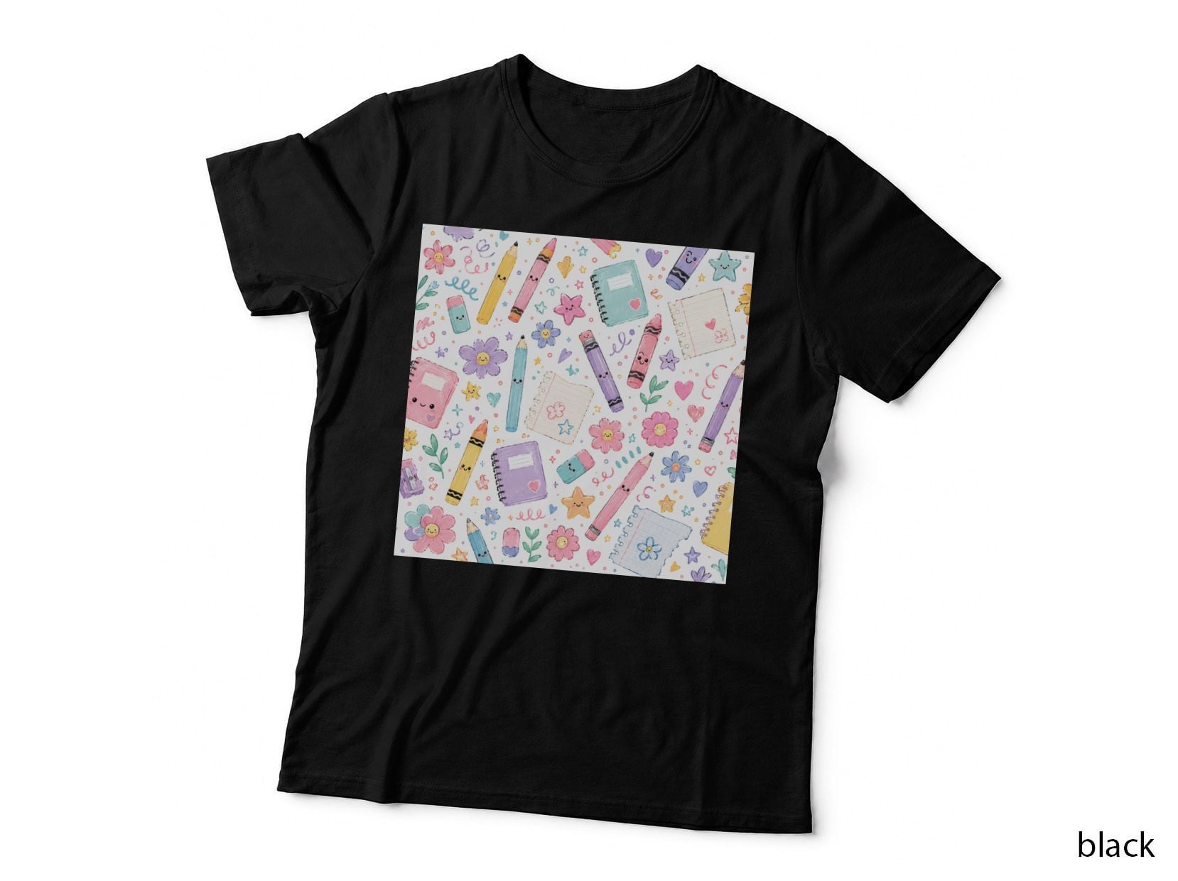Whimsical Stationery Pattern Back to School T-Shirt, Back to School Graphic Tee