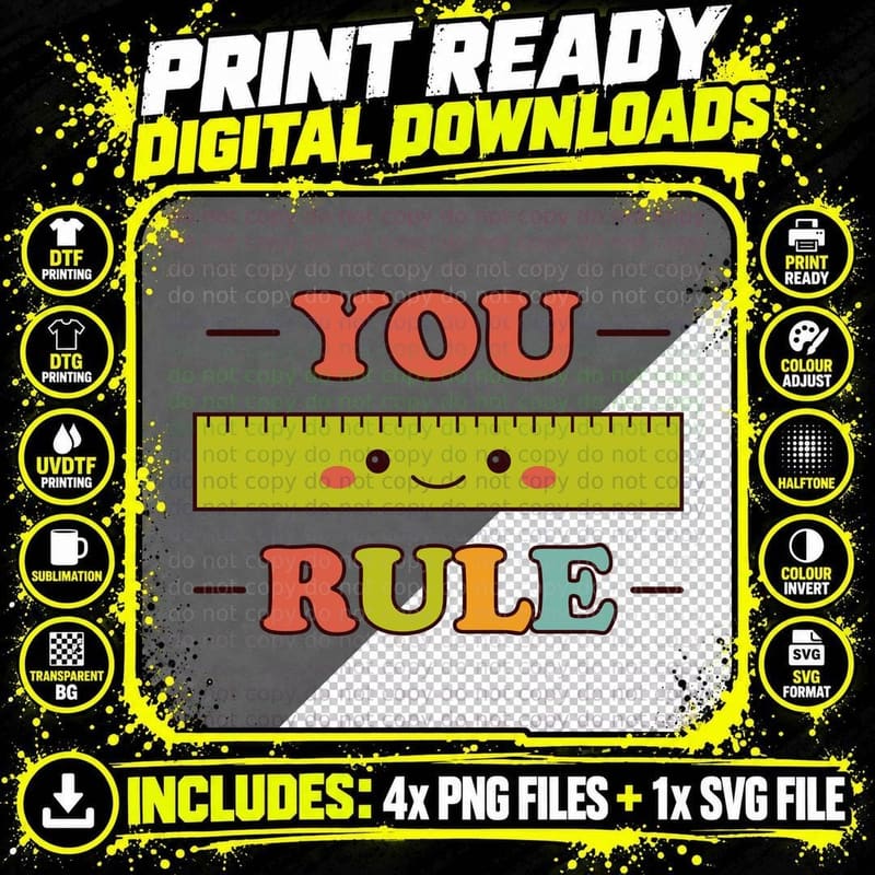 You Rule Back to School T-Shirt, Happy Ruler Cartoon Png SVG Digital Bundle