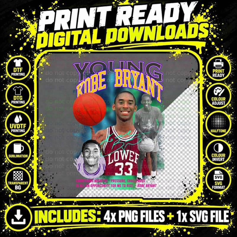 Young Kobe Bryant Lower 33 Everything Negative Pressure Png SVG Digital Bundle