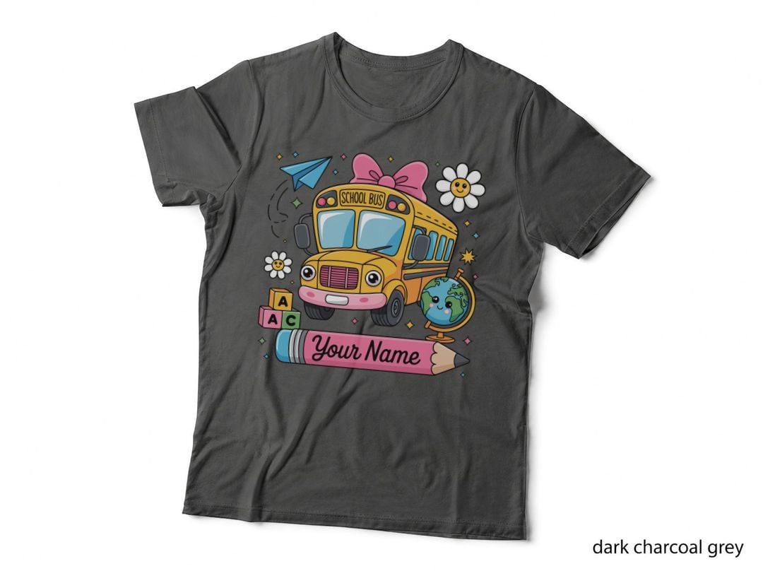 Your Name Back to School T-Shirt, School Bus with Flowers and Graphic Tee