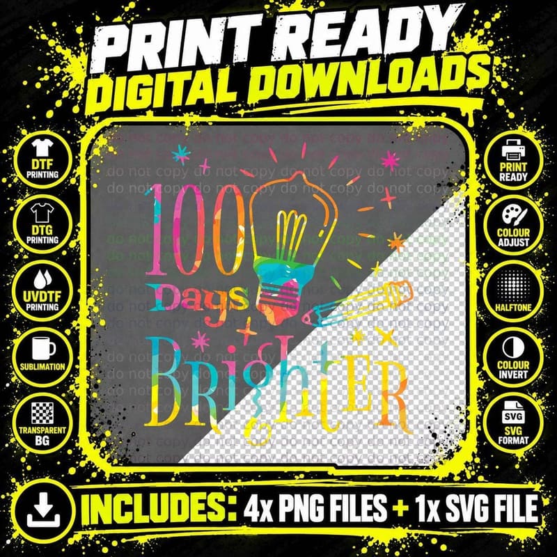 100 Days Brighter Boy, 100th Days of School Girl Kids Png SVG Digital Bundle