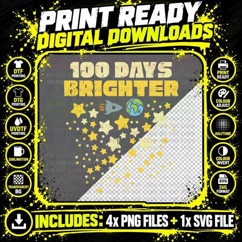 100 Days Brighter Longsleeve 100th Day of School Stars Png SVG Digital Bundle
