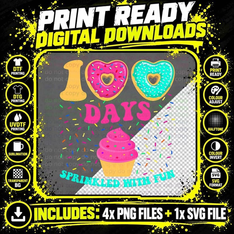 100 Days Sprinkled with Fun Cupcake 100th Day School Png SVG Digital Bundle