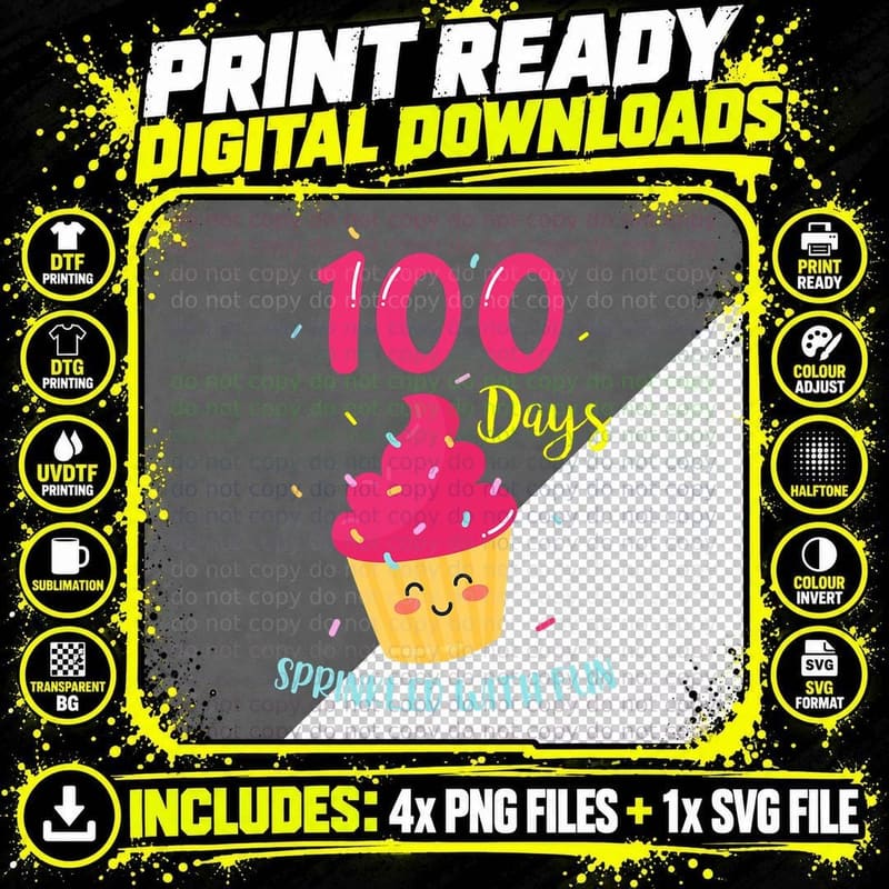 100 Days Sprinkled with Fun Cupcake 100th Day of School Png SVG Digital Bundle