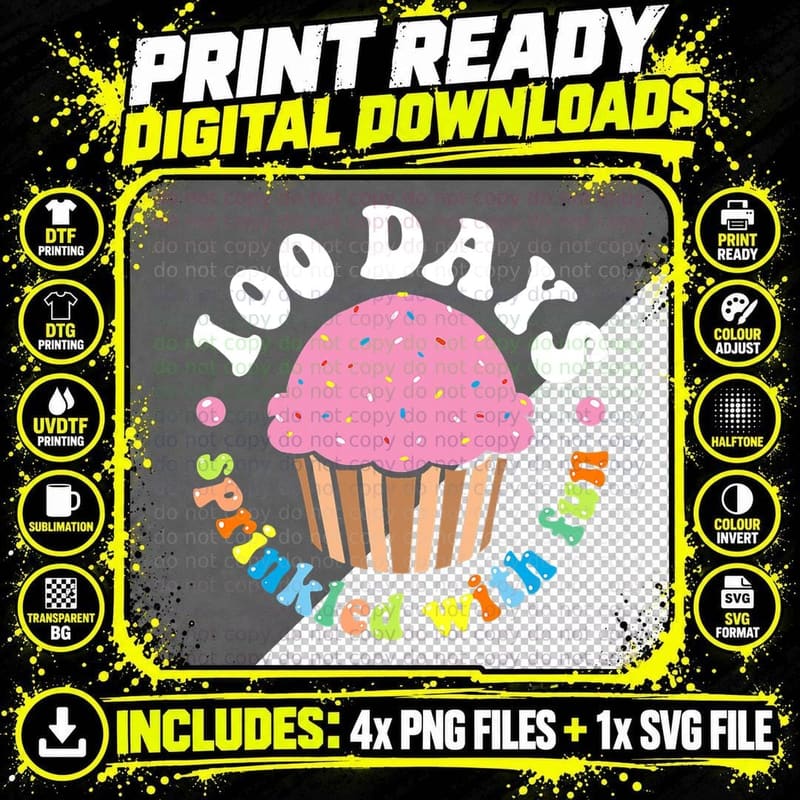 100 Days Sprinkled with Fun Cupcake 100th Day of School Png SVG Digital Bundle