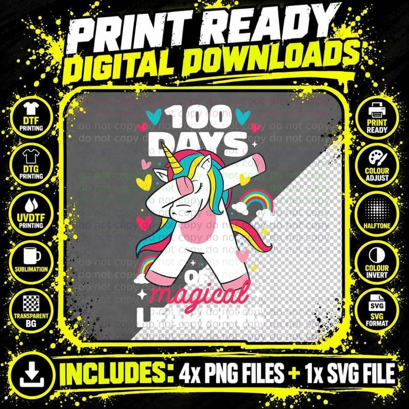 100 Days of Magical Learning 100th Day of School Unicorn Png SVG Digital Bundle