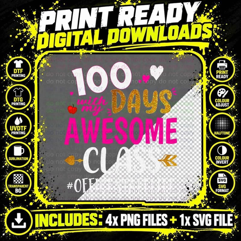 100 Days with My Awesome Class Office Staff School Png SVG Digital Bundle