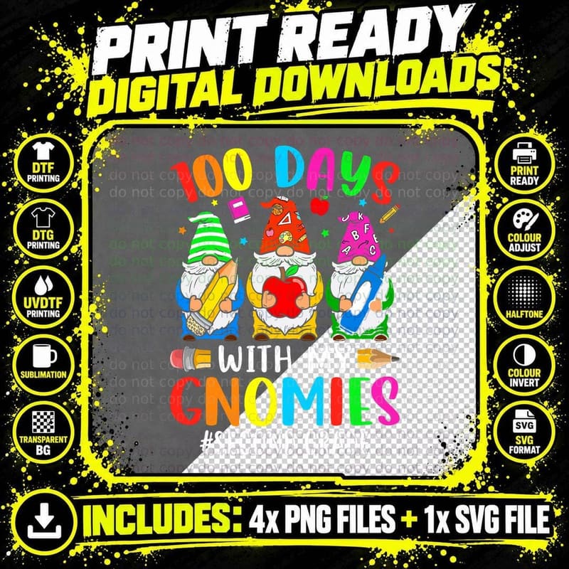 100 Days with My Second Grade Gnomies 100th Day of Png SVG Digital Bundle