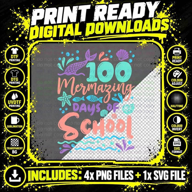 100 Mermazing Days of School T-Shirt Png SVG Digital Bundle