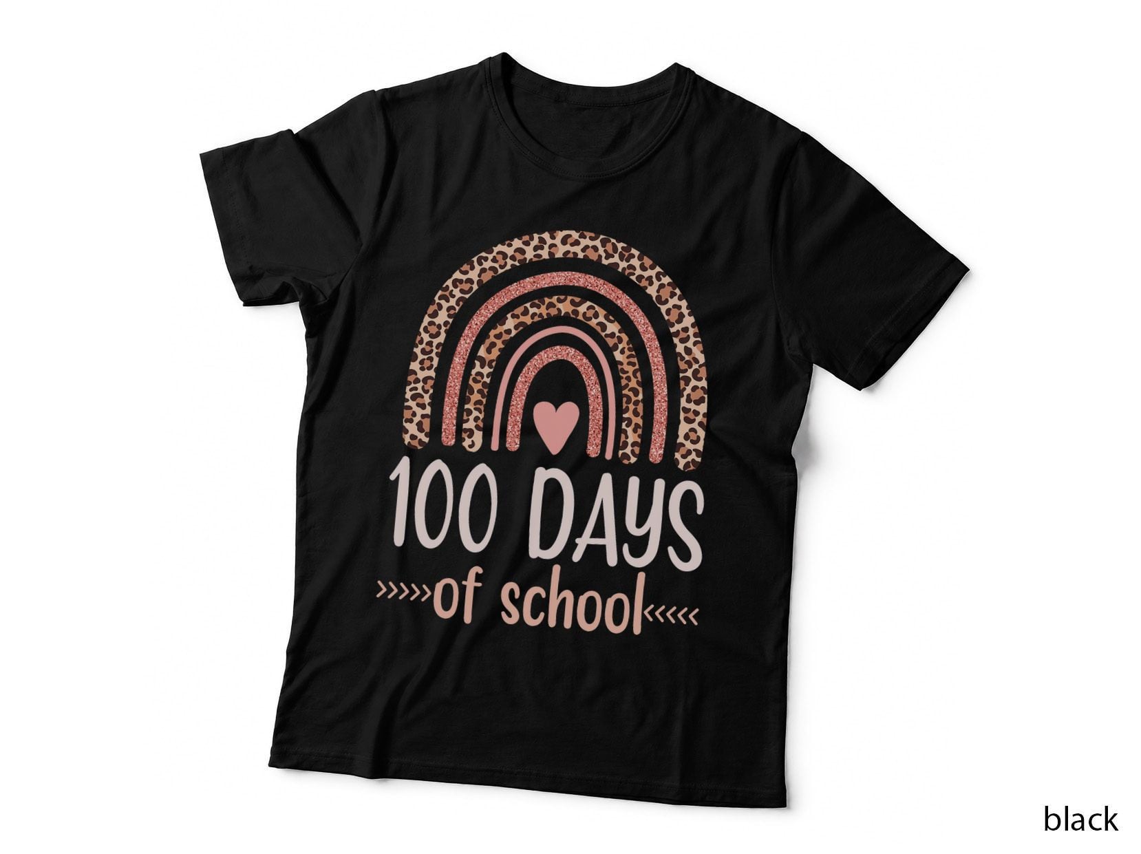 100th Day of School 100 Days Leopard Rainbow Boys Girls Cute T-Shirt