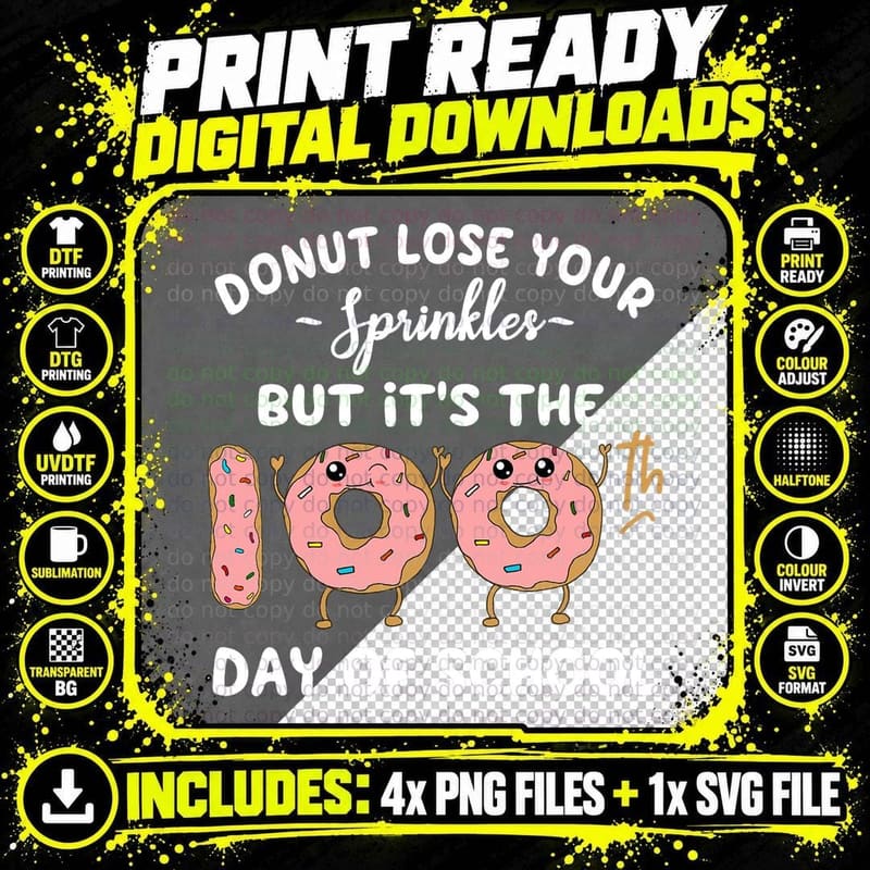 100th Day of School Funny Saying Donut Lose Your Png SVG Digital Bundle