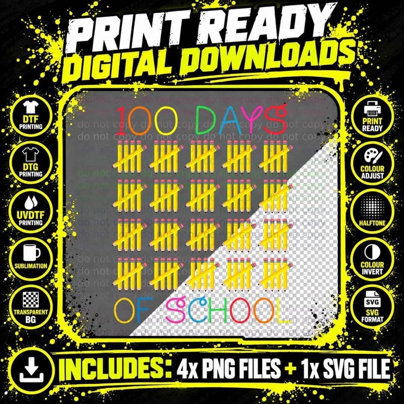 100th Day of School Teachers Kids Boys Girls Happy 100 Png SVG Digital Bundle