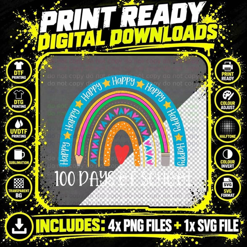 100th Day of School Teachers Women Rainbow Happy 100 Png SVG Digital Bundle