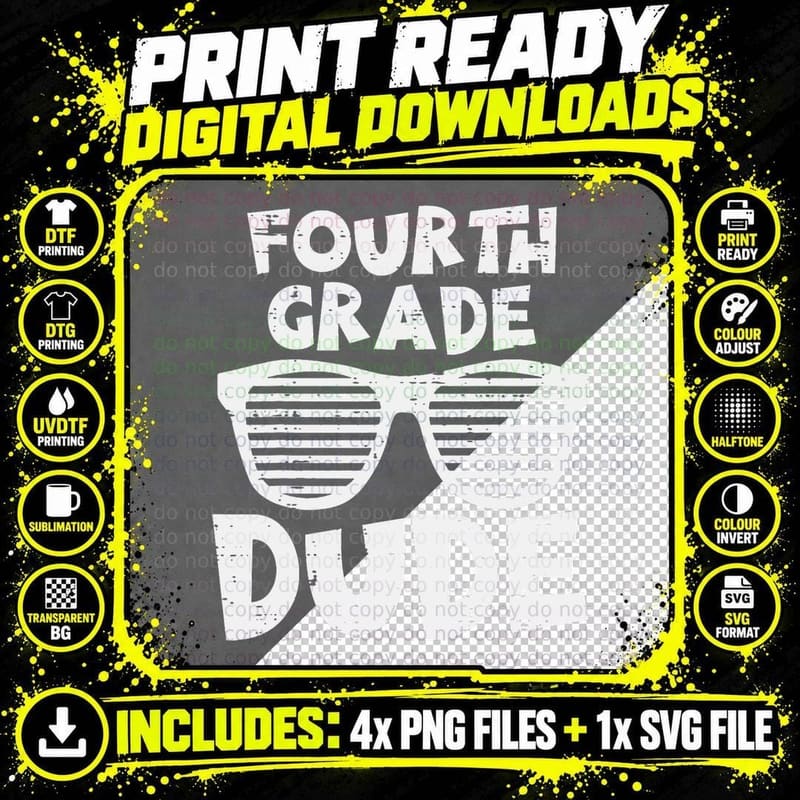 4th Fourth Grade Dude Back to School Png SVG Digital Bundle