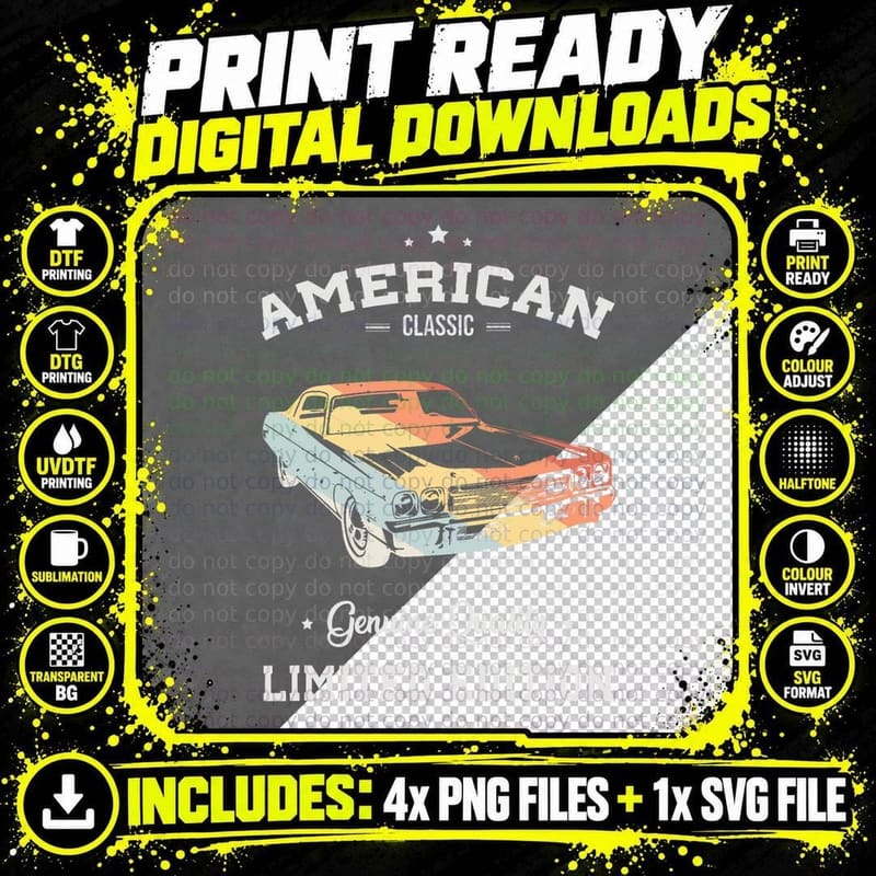 American Classic Car Limited Edition Vintage Old School Png SVG Digital Bundle