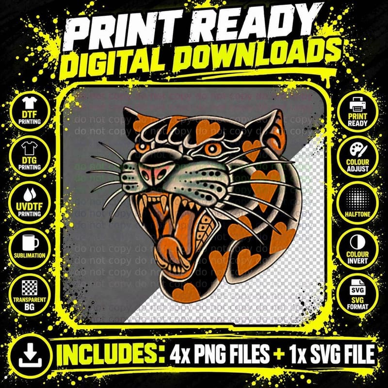 American Traditional Tattoo Panr Hearts Old School Flash Png SVG Digital Bundle
