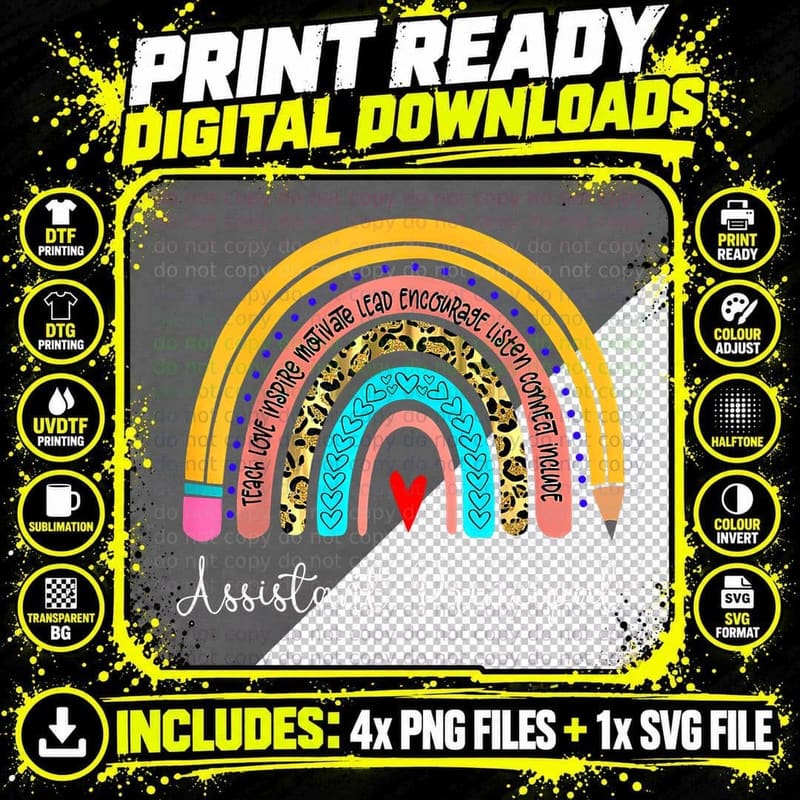 Assistant Principal Rainbow Back to School Appreciation Png SVG Digital Bundle