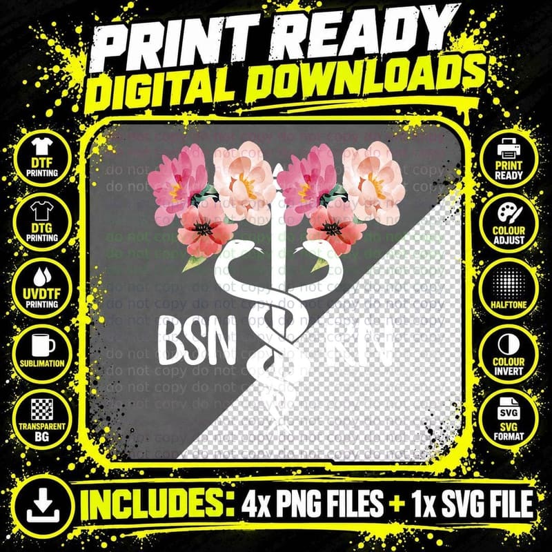 BSN RN Caduceus Bachelor of Science in Nursing Student Png SVG Digital Bundle