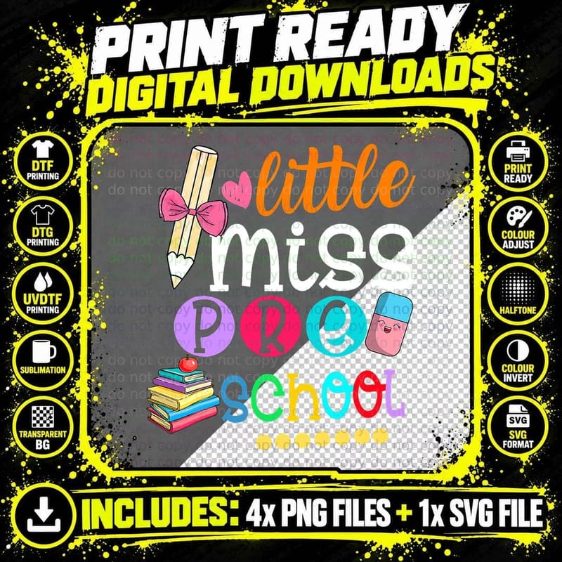 Back to School Little Miss Preschool Girls Kids First Png SVG Digital Bundle