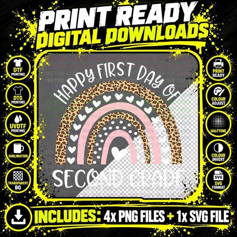Back to School Rainbow Happy First Day of Second Grade Png SVG Digital Bundle