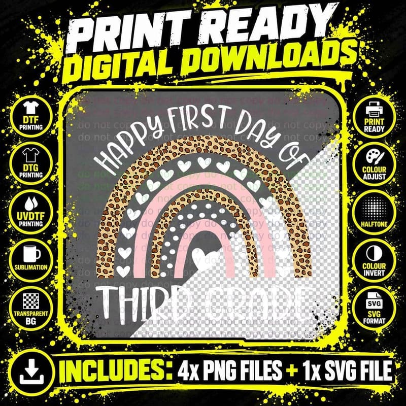 Back to School Rainbow Happy First Day of Third Grade Png SVG Digital Bundle