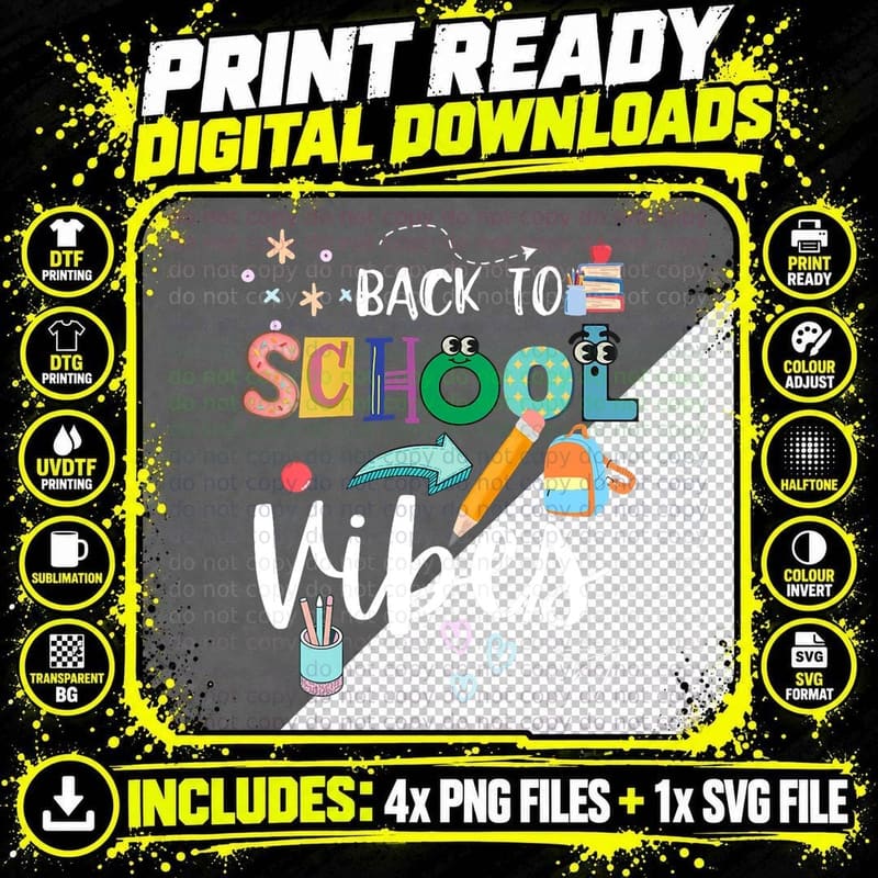 Back to School Vibes Happy First Day of for Teachers Png SVG Digital Bundle