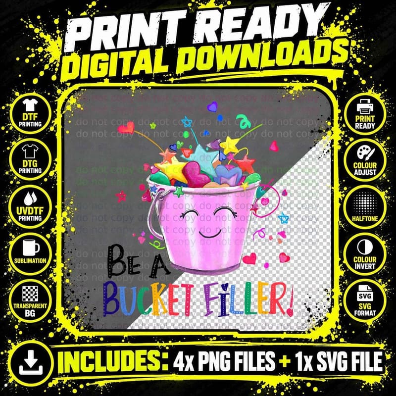 Be a Bucket Filler Funny School Back to School Classic Png SVG Digital Bundle