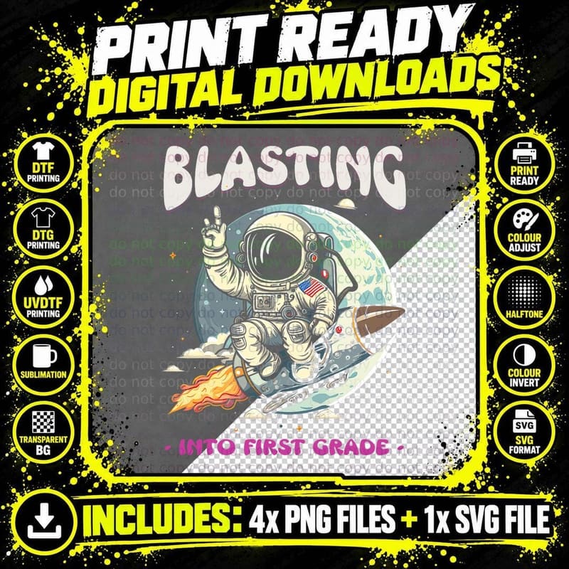 Blasting into First Grade Space Astronaut Back to School Png SVG Digital Bundle