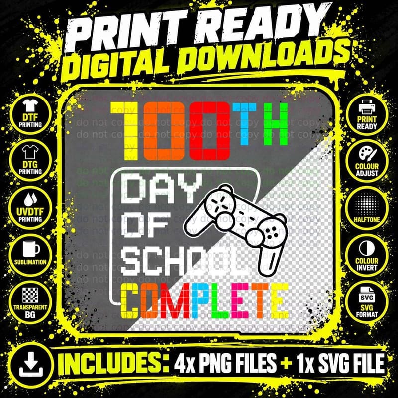 Boys 100th Day of School Complete Video Game Students Png SVG Digital Bundle