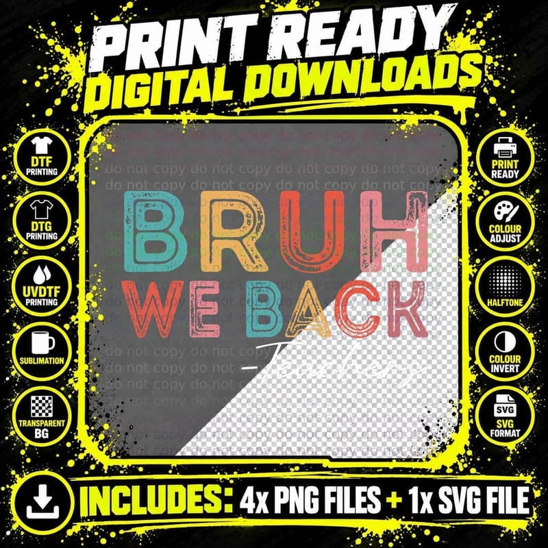 Bruh We Back Teachers Retro Vintage Back to School Png SVG Digital Bundle
