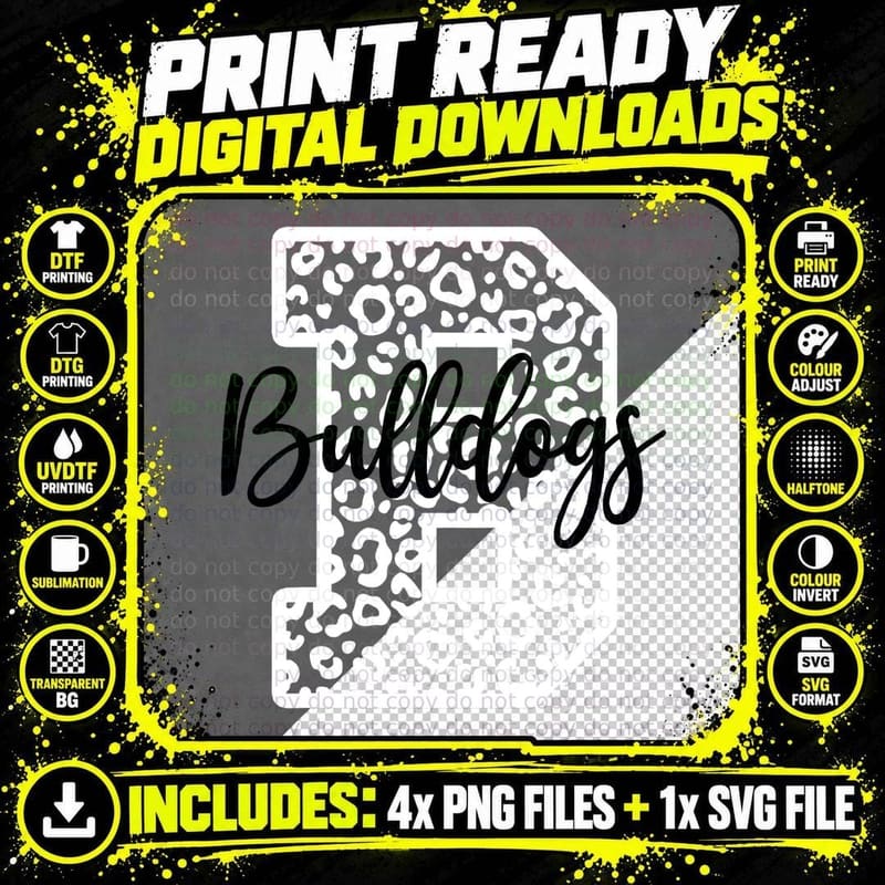 Bulldogs School Spirit Mascot Leopard Print T-Shirt Png SVG Digital Bundle
