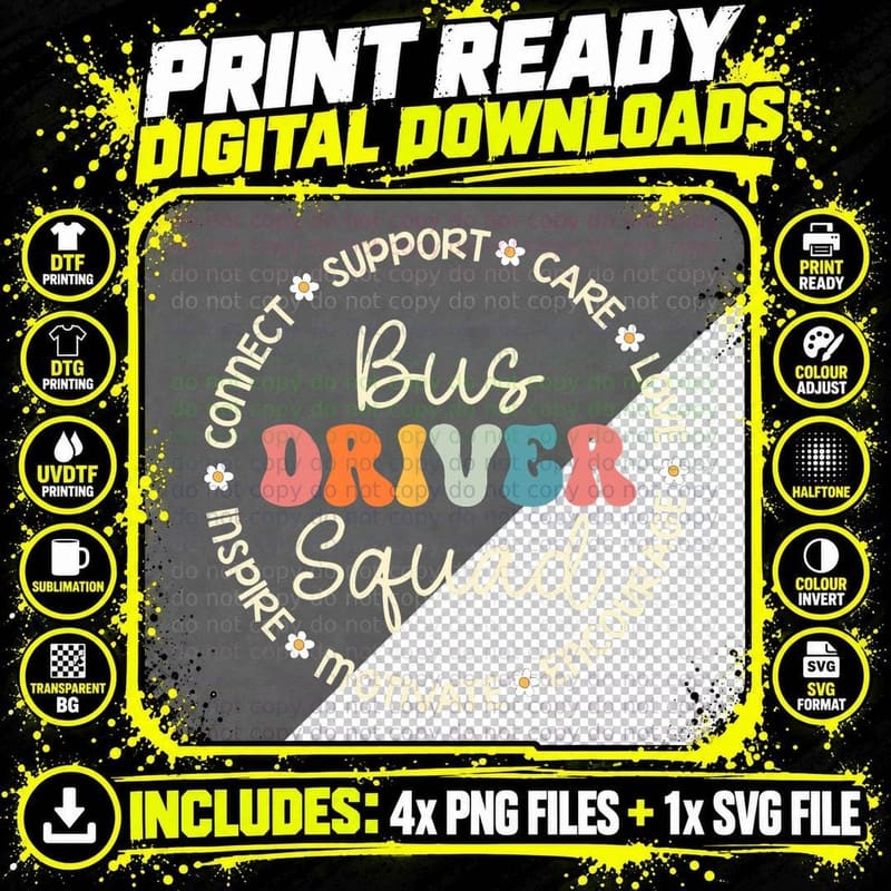 Bus Driver Squad Appreciation Week Back to School T-Shirt Png SVG Digital Bundle