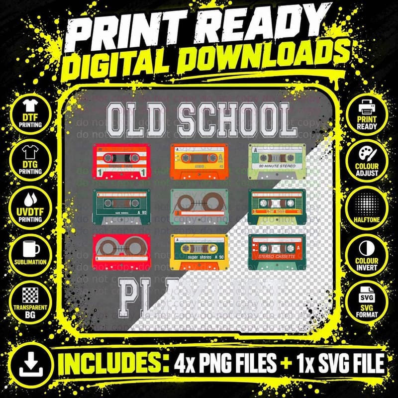 Cassette Tapes Mixtapes 1980s Radio Music Graphic Old Png SVG Digital Bundle