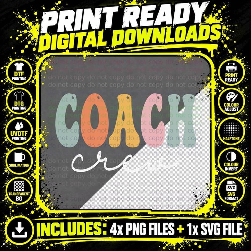 Coach Crew Retro Groovy Vintage Happy First Day of Png SVG Digital Bundle