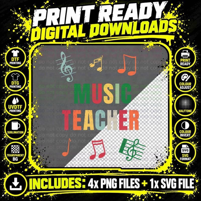 Colorful Back to School Gift Idea for Music Teachers Png SVG Digital Bundle