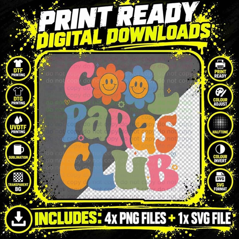 Cool Paras Club Paraprofessional Paraeducator Back to Png SVG Digital Bundle