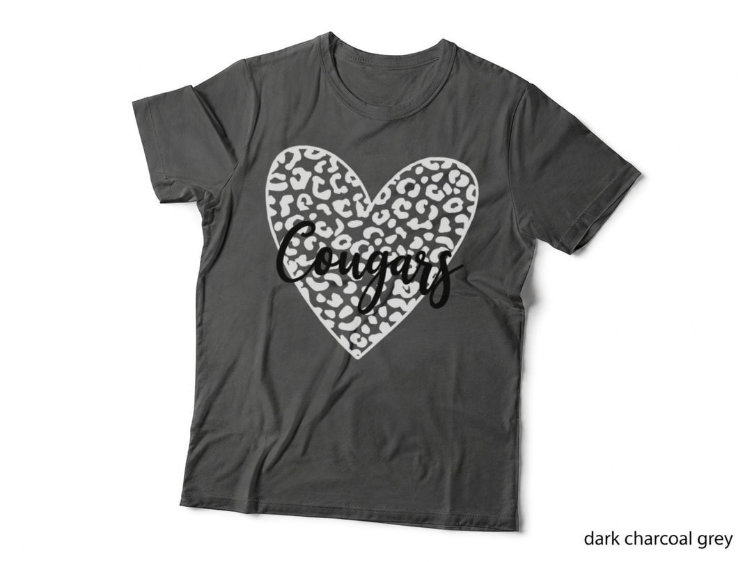 Cougars School Spirit Mascot Leopard Heart Game Day T-Shirt